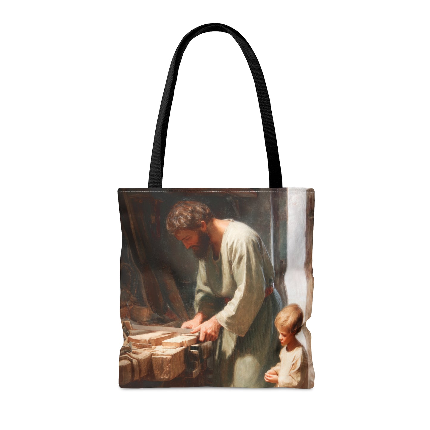 Saint Joseph the Worker Tote Bag - Large Medium Small Faith Art Bag - Catholic Faith Purse - Double Sided