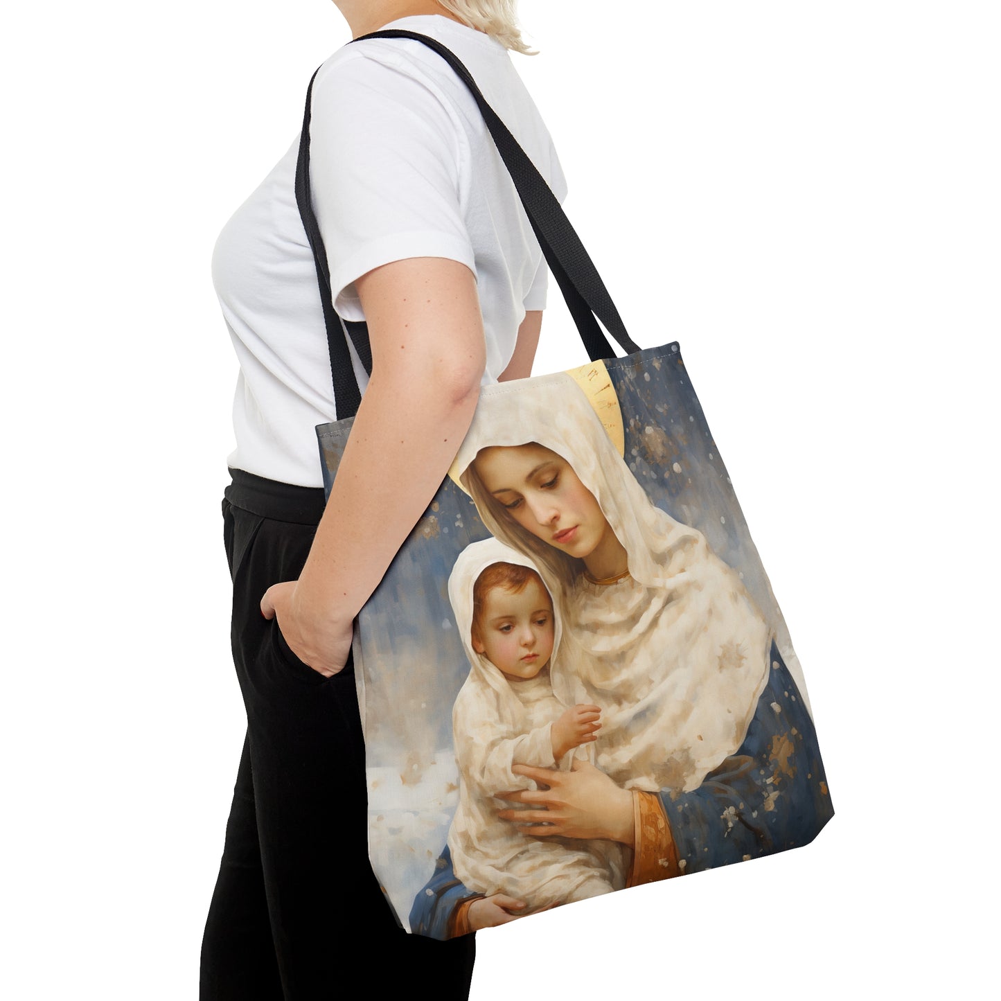 Winter's Grace : Our Lady of the Snows Tote Bag - Catholic faith inspired carry-all purse - day to day bag - Double Sided