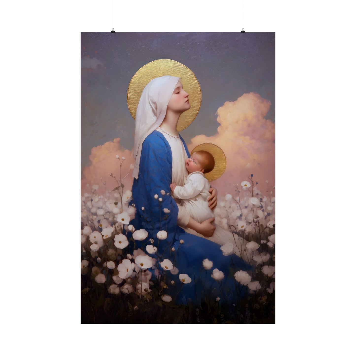 Our Lady Among the Flowers -  Catholic Art - Multiple Sizes - Premium Posters - Catholic Art - Christian Home - Catholic Saint Art