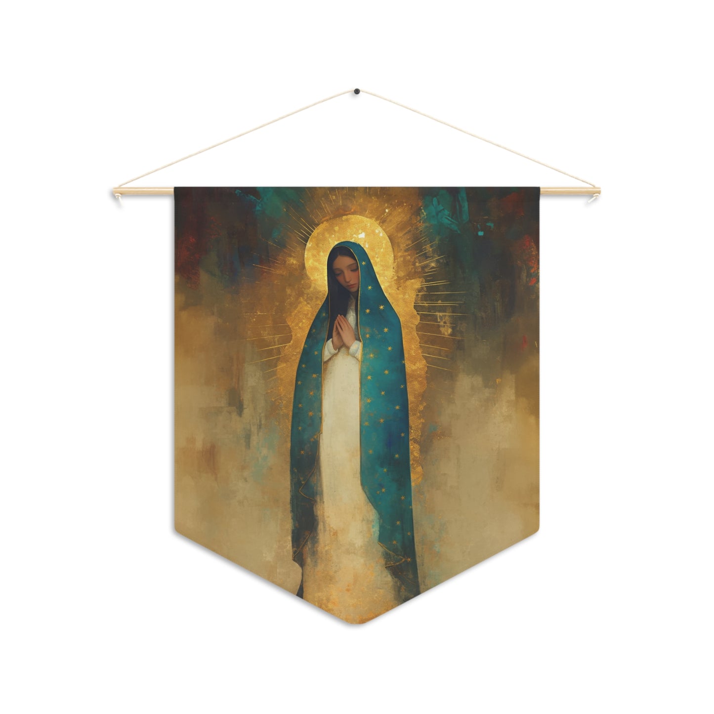 Flower of the new World - Our Lady of Guadalupe Pennant / Banner / Wall Hanging - Prayer room art - Catholic Home - 18" x 21"