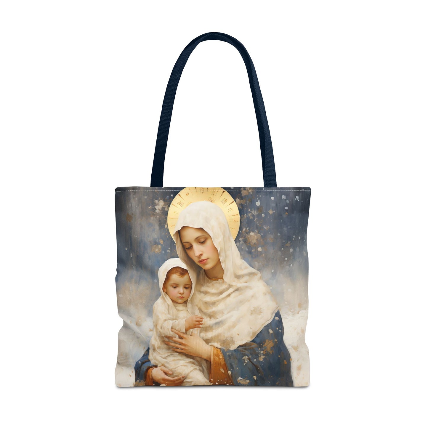 Winter's Grace : Our Lady of the Snows Tote Bag - Catholic faith inspired carry-all purse - day to day bag - Double Sided