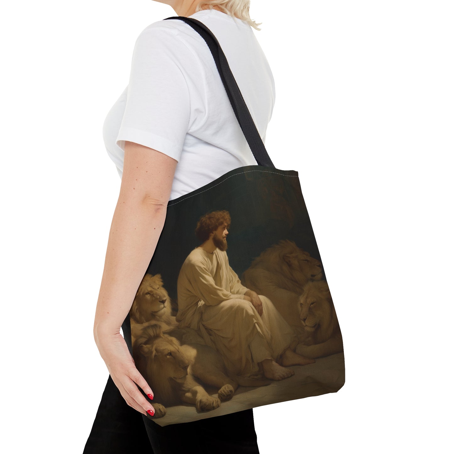 Faith Amid the Beasts - Daniel in the Lions Den Tote Bag - Large Medium Small Faith Art Bag - Bible Study Faith Purse - Double Sided