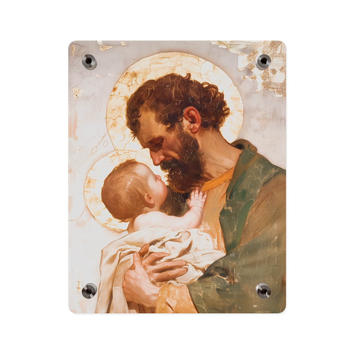 Saint Joseph, Pillar of the Holy Family Acrylic Wall Art Panel - Ready to Hang Acrylic Print - Catholic Saint - The Christ Child and Joseph