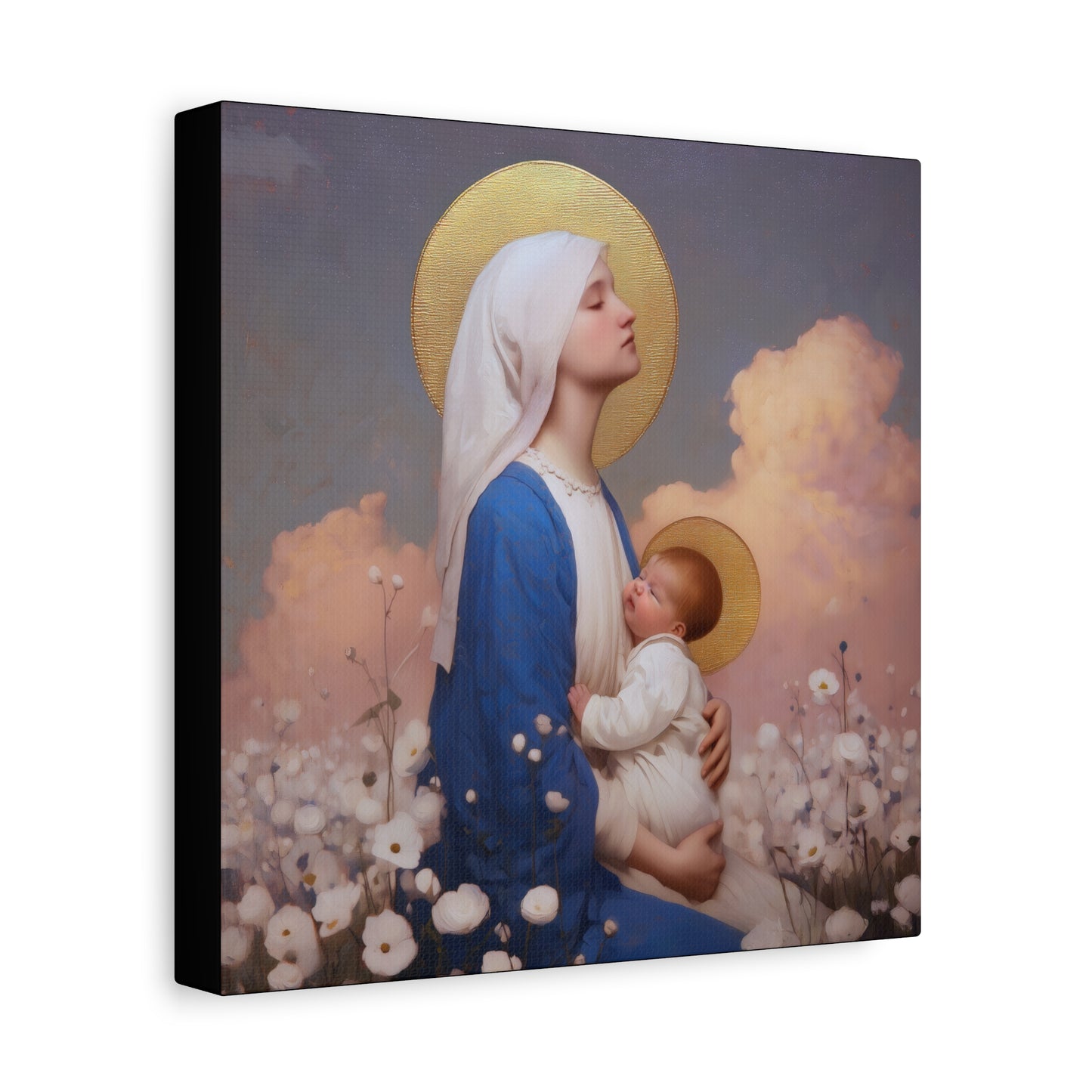 Mother Mary - Our Lady Among the Flowers -  Museum Wrapped Canvas - Sanctified Souls Print - Religious Art for your Home - Catholic Mother Mary Art