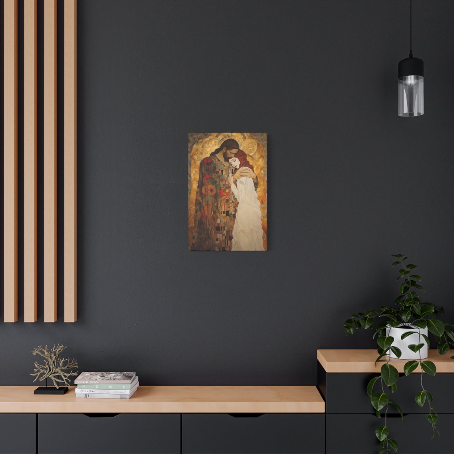 Christ Embracing Mary Magdalene Museum Wrapped Canvas - Sanctified Souls Print -Based on Klimt's The Kiss - Religious Catholic Art