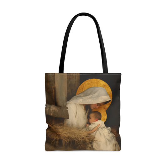 Our Lady of the Manger - Mother Mary and the Christ Child - Tote Bag - Large Medium Small Faith Art Bag - Catholic Faith Purse