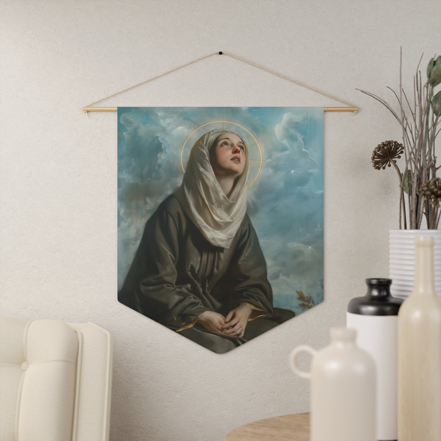 Saint Margaret of Cortona Wall Banner / Wall Hanging / Pennant - Religious Wall Tapestry - Catholic Art - 18" x 21"