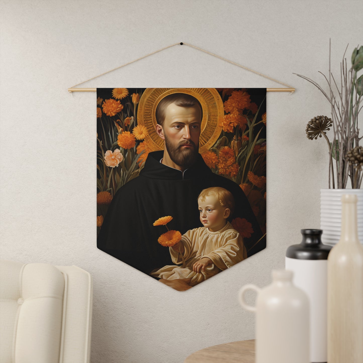 Saint Cajetan Wall Banner / Wall Hanging / Pennant - Saint art for your home - Prayer room - Catholic Home - 18" x 21"