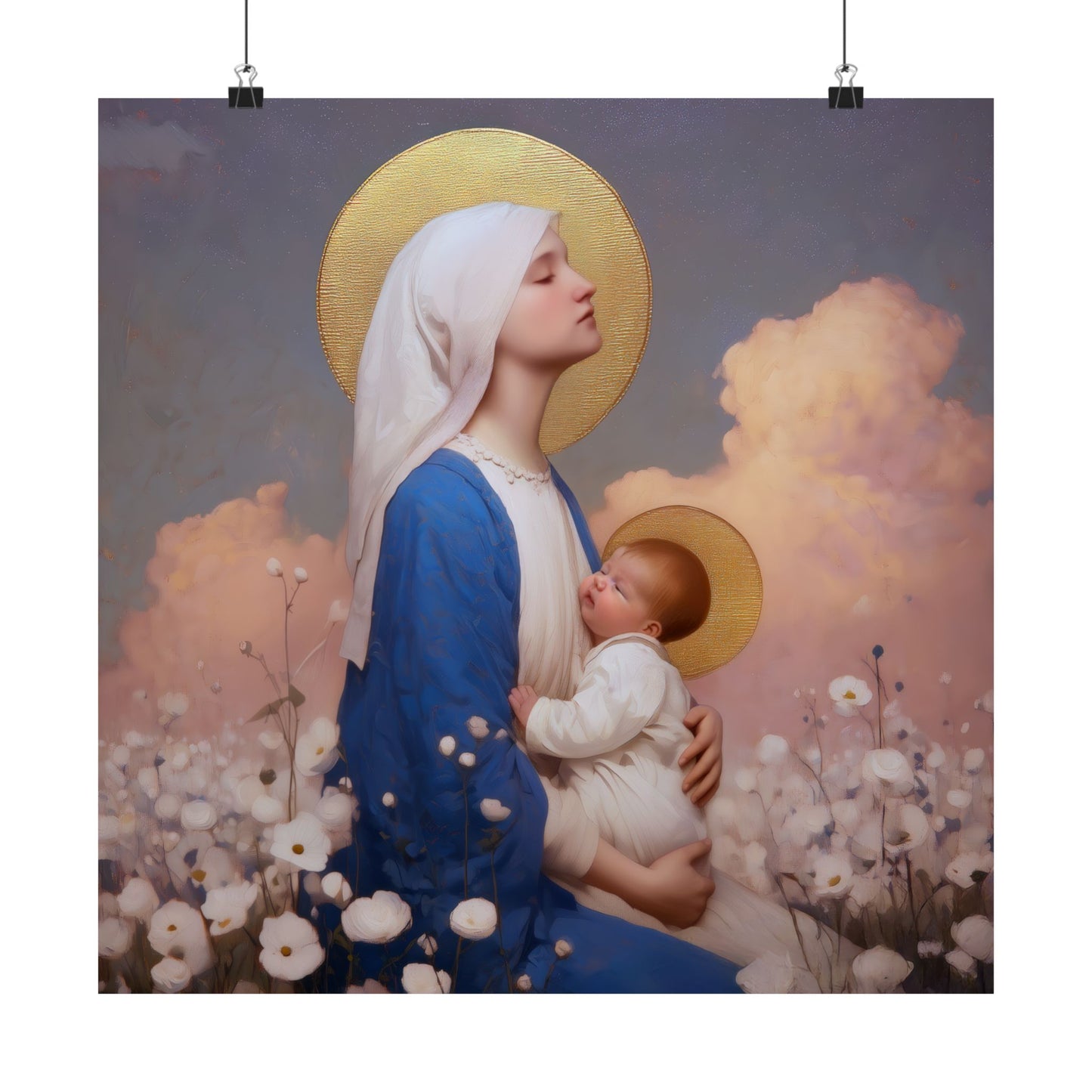 Our Lady Among the Flowers -  Catholic Art - Multiple Sizes - Premium Posters - Catholic Art - Christian Home - Catholic Saint Art
