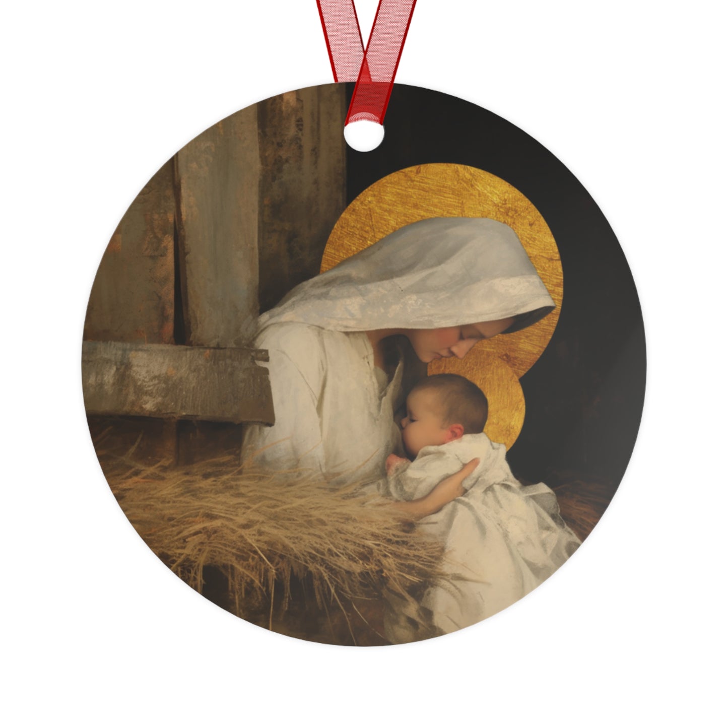 Our Lady of the Manger - Mother Mary and the Christ Child  - Metal Ornament - Religious Holiday Christmas Ornament and Keepsake