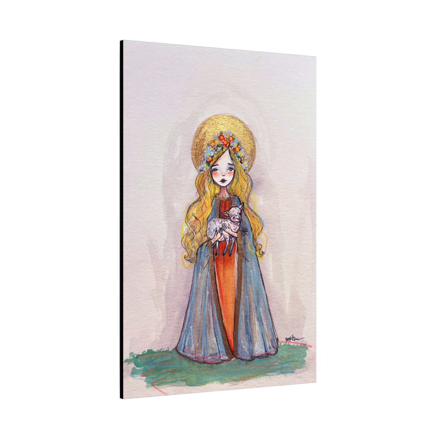 Saint Agnes of Rome Catholic Canvas Print | Christian Sacred Art | Hand-Drawn Watercolor Devotional Wall Art Religious Artwork