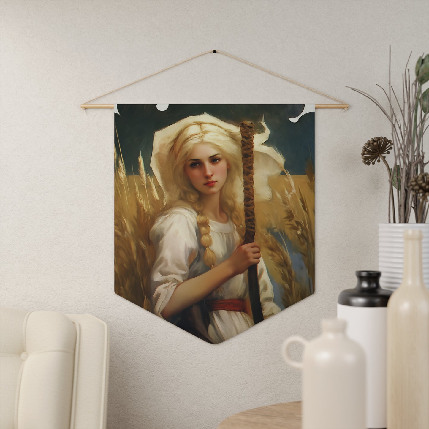 Saint Notburga Wall Banner / Wall Hanging / Pennant - Prayer room art - Catholic Home -  18" x 21"