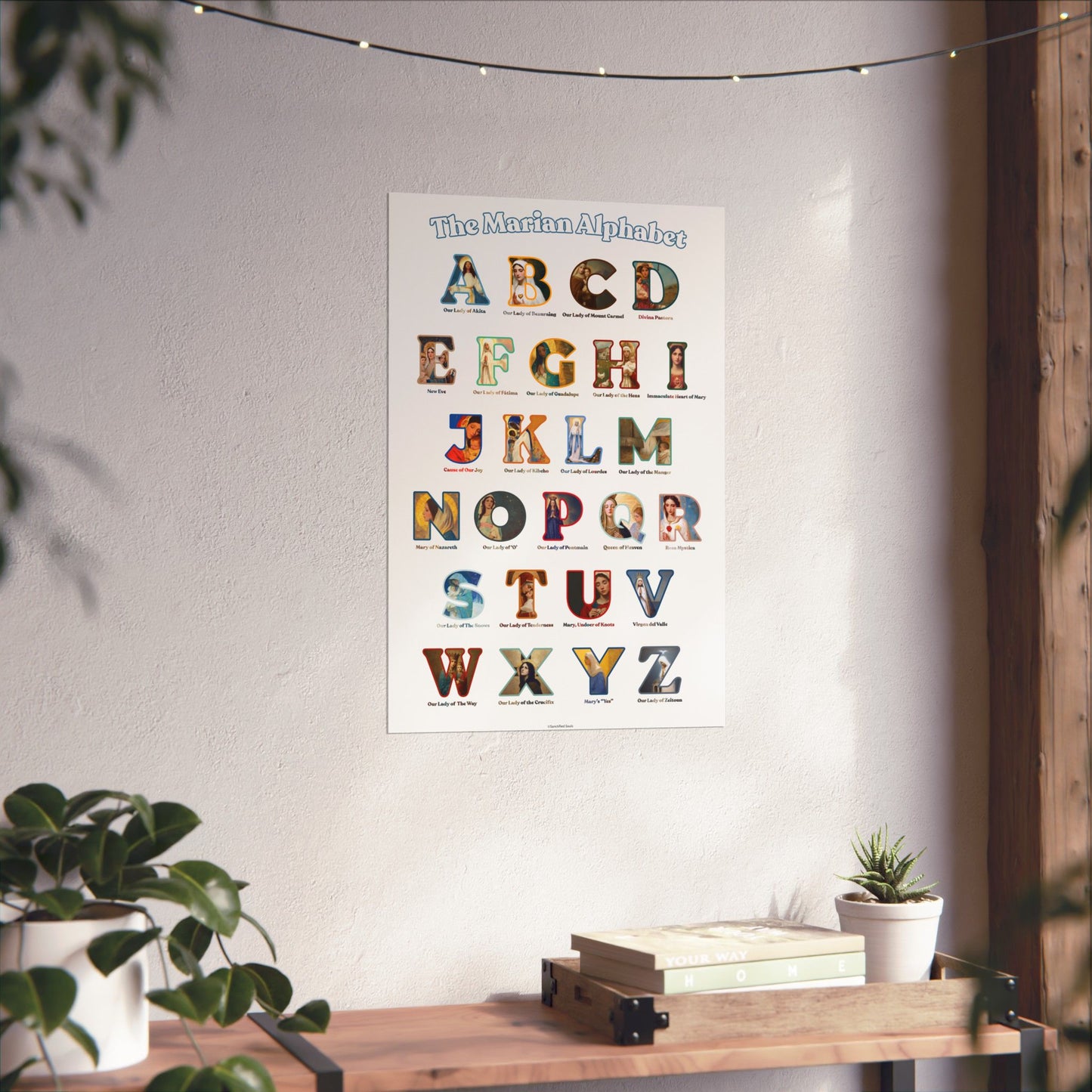 Catholic Marian Alphabet Poster - ABC Wall Art - Marian Titles Catholic Print - Catholic Nursery or Homeschool Faith Decor - Mother Mary Art