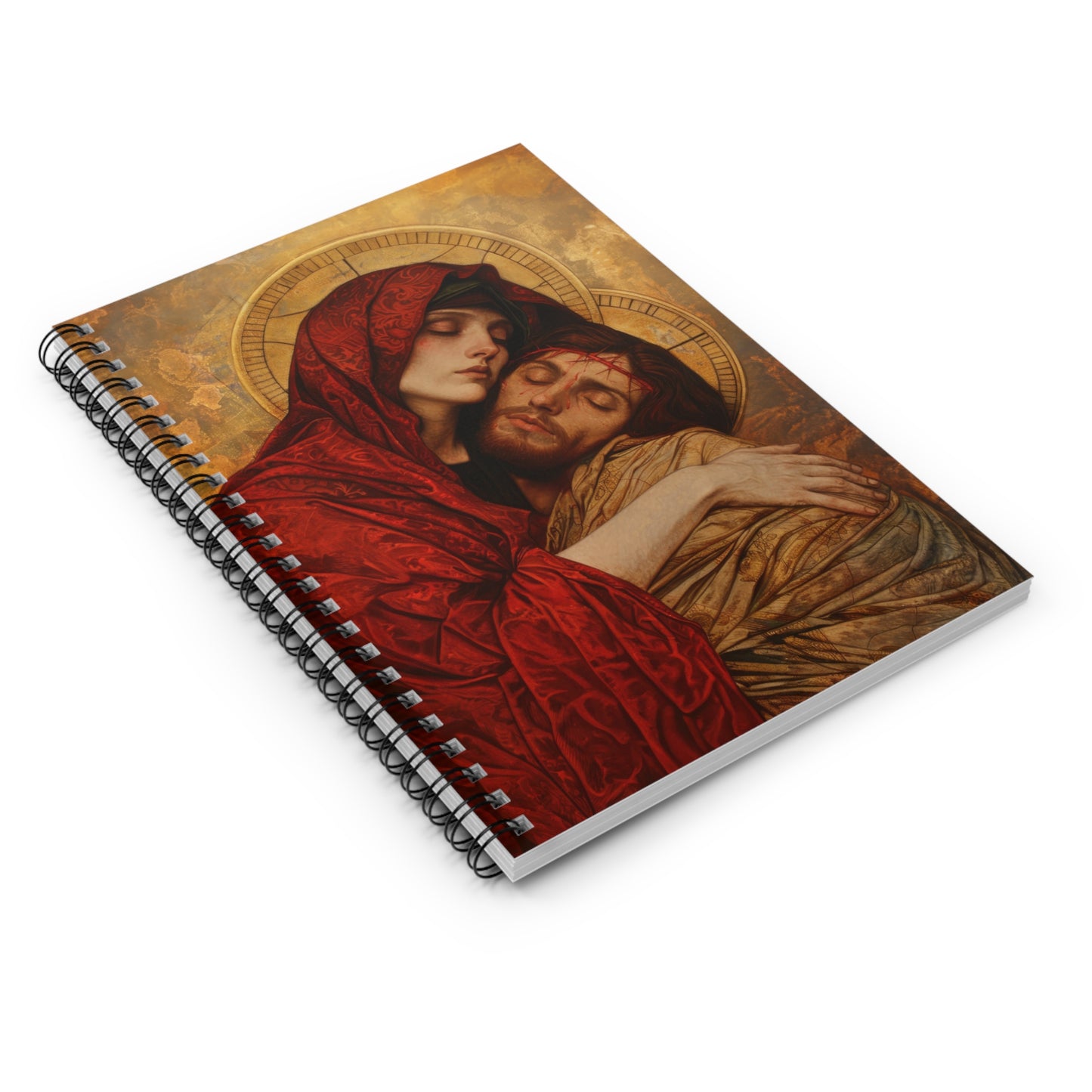 Eternal Sorrow - Mary's Mourning Beneath the Cross Sanctified Souls Art - Religious - Spiral Notebook - Ruled Line - Religious art