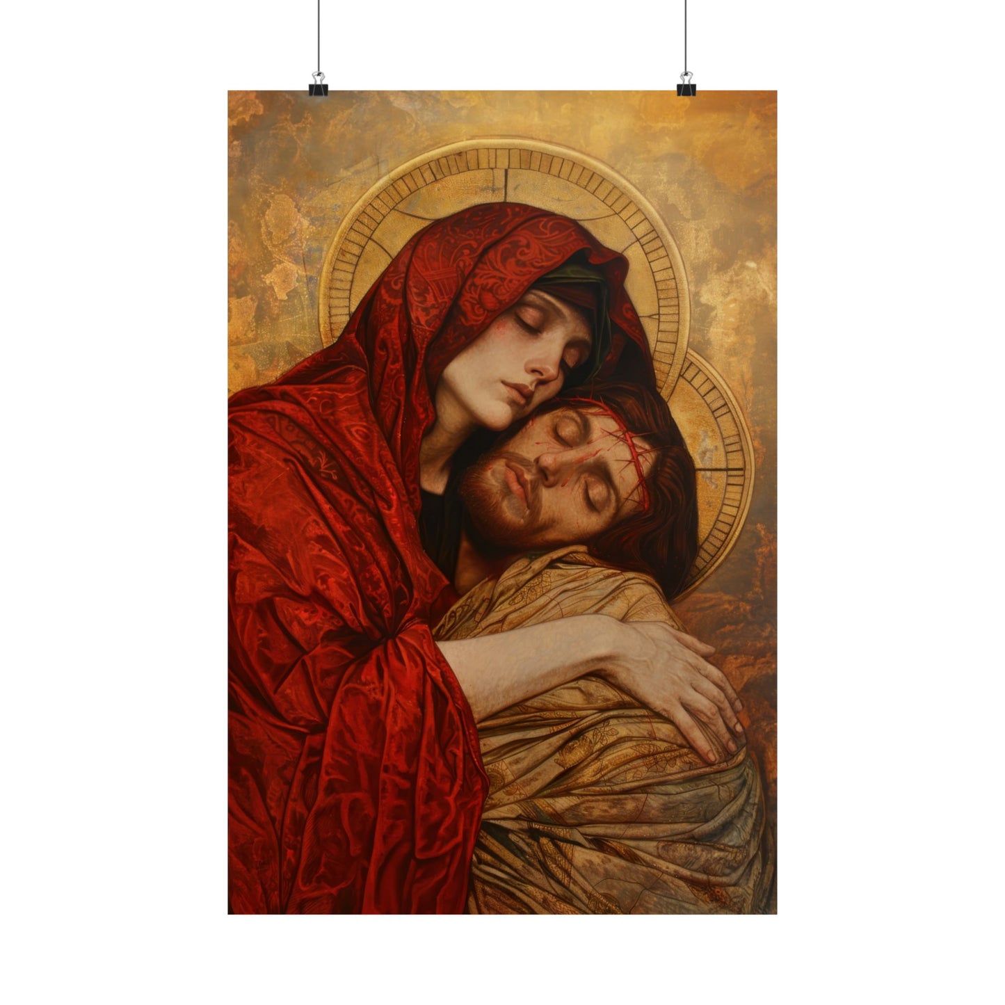 Eternal Sorrow - Mary's Mourning Beneath the Cross - Sanctified Souls Print - Multiple Sizes - Premium Posters - Catholic Art - Christian
