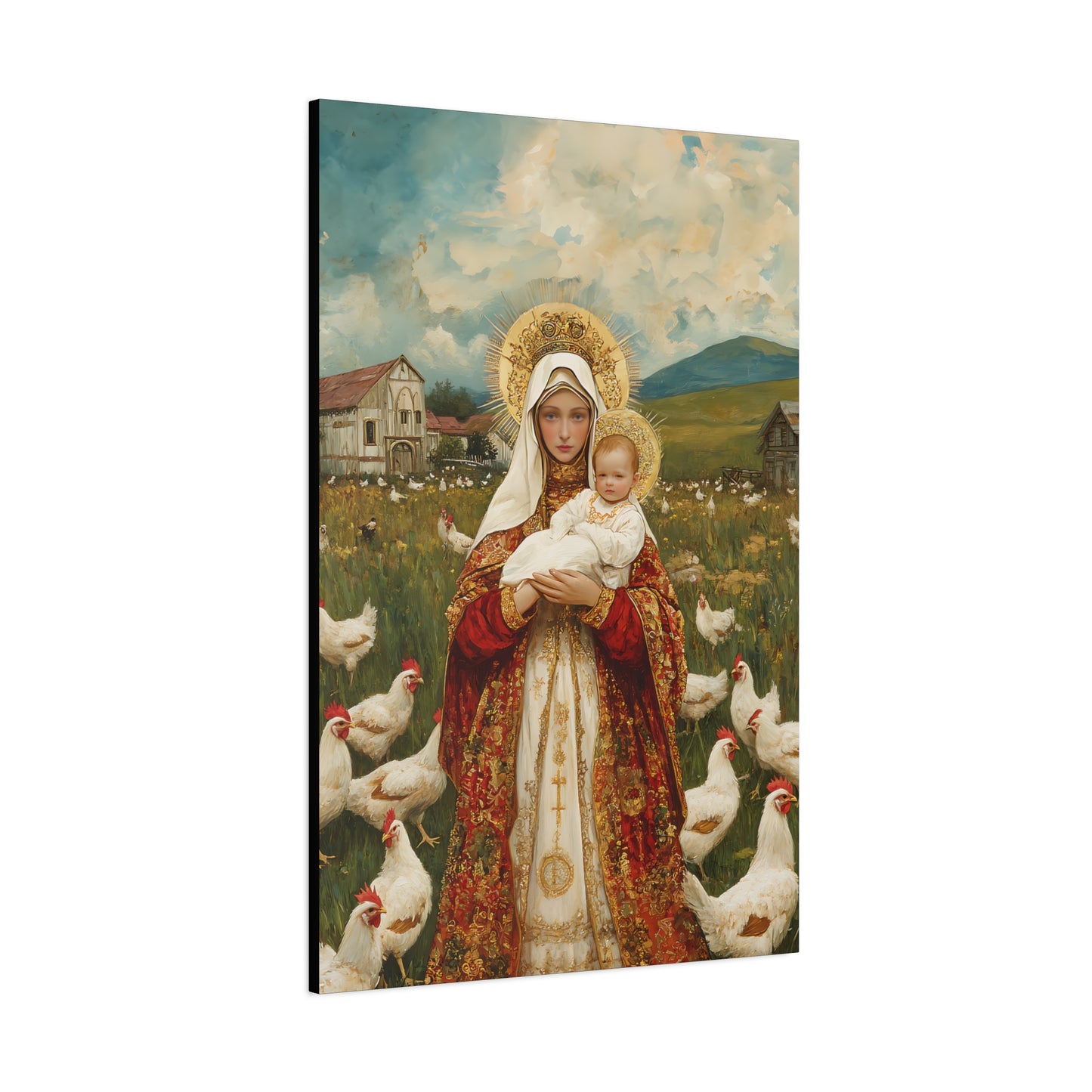 Our Lady of the Hens: Protector of the Humble Flock - Museum Wrapped Canvas - Print - Religious Art for your Home - Christian print
