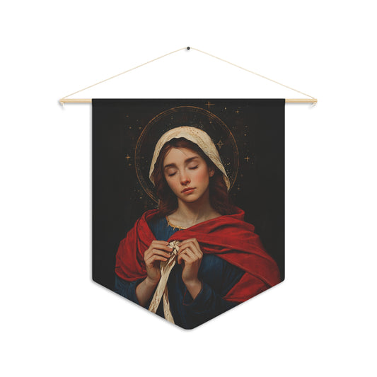 Mary Undoer of Knots - Mother Mary  - Untier of Knots - Marian Art - Pennant / Banner / Wall Hanging - Catholic Art - Large - 18" x 21"