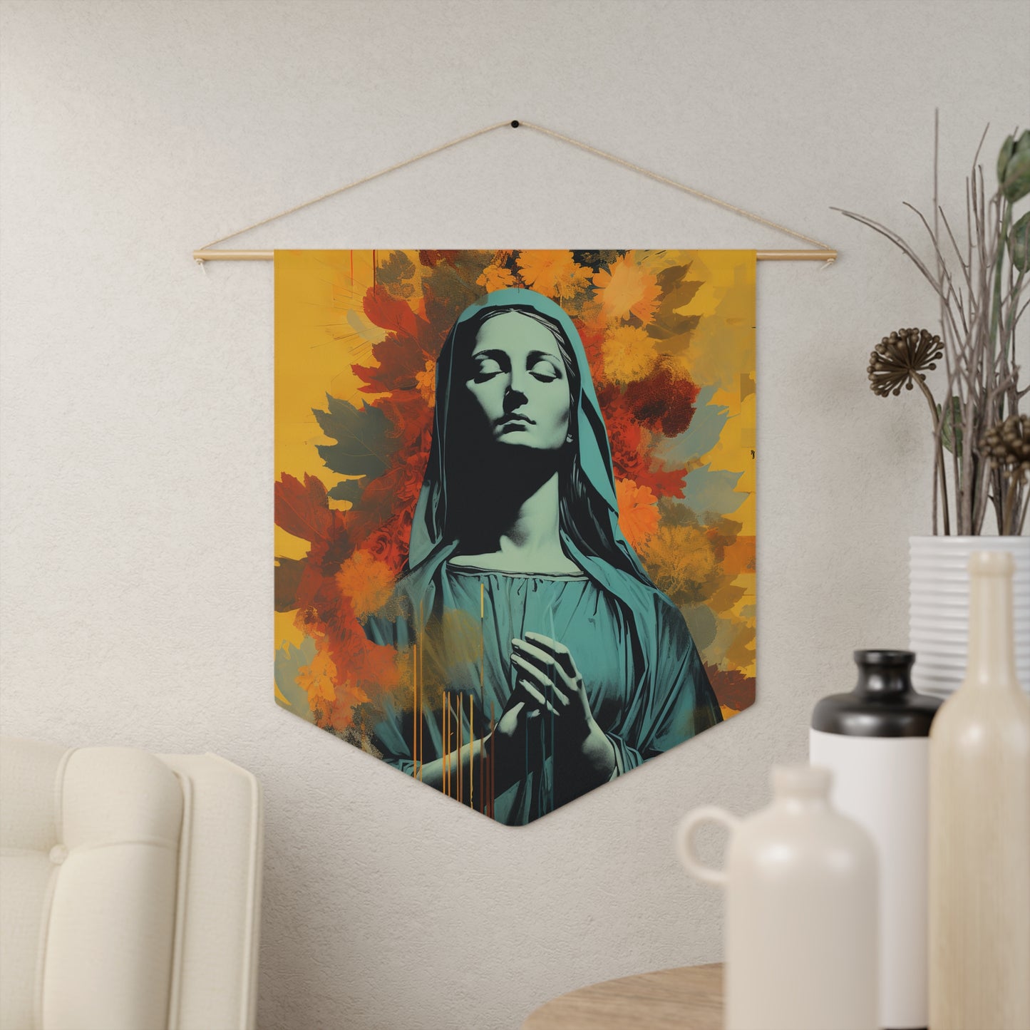 Virgin of Peace Wall Banner / Wall Hanging - Prayer room art - Catholic Home Art - Large Print - 18" x 21" - Mary the Blessed Virgin Mother