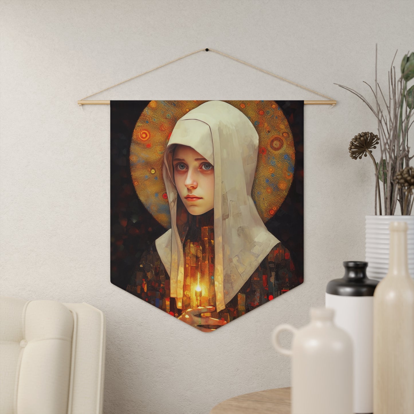 Saint Frances of Rome Wall Banner / Wall Hanging - Prayer room art - Catholic Home Art - Large Saint Art for your home - 18" x 21"