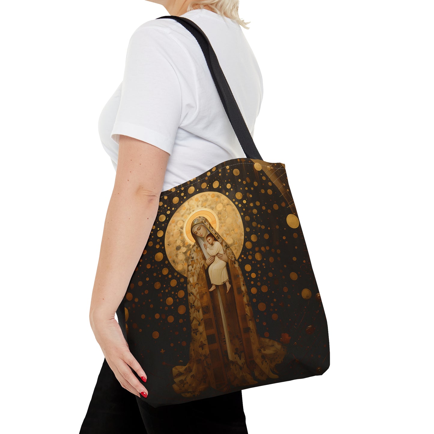The Golden Mary - Virgin Mary Mary Mother of God Tote Bag - Catholic faith inspired carry-all purse - day to day bag - Double Sided