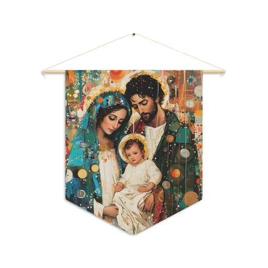 Eternal Light - Mary, Joseph, and the Christ Child Wall Banner / Wall Hanging - Prayer room art - Catholic - Large - 18" x 21" - Holy Family