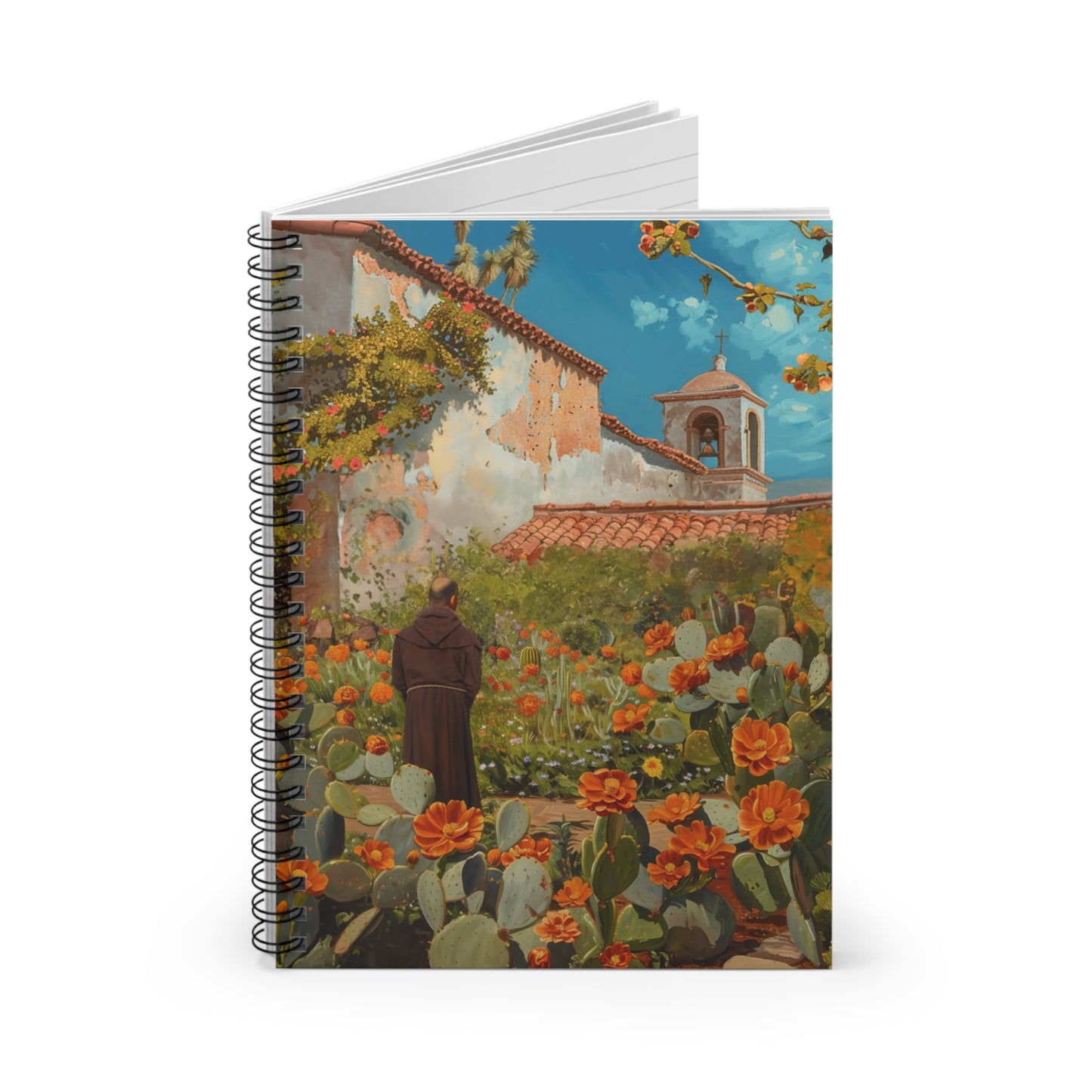 Saint Junípero Serra - Sanctified Souls Art - Religious Based Notebook - Spiral Notebook - Ruled Line - California Santa Barbara Mission