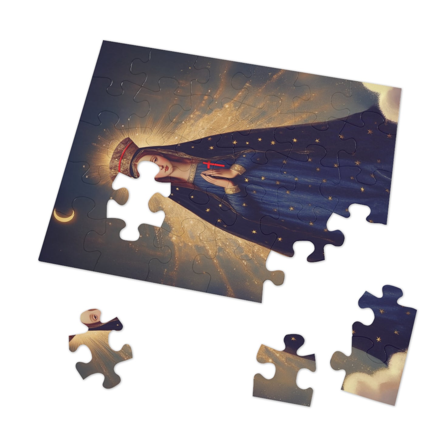 Our Lady of Pontmain - Puzzle and Tin - Religious Jigsaw Puzzle (30, 110, 252, 500,1000) - Gift Catholic Families - Mother Mary Art