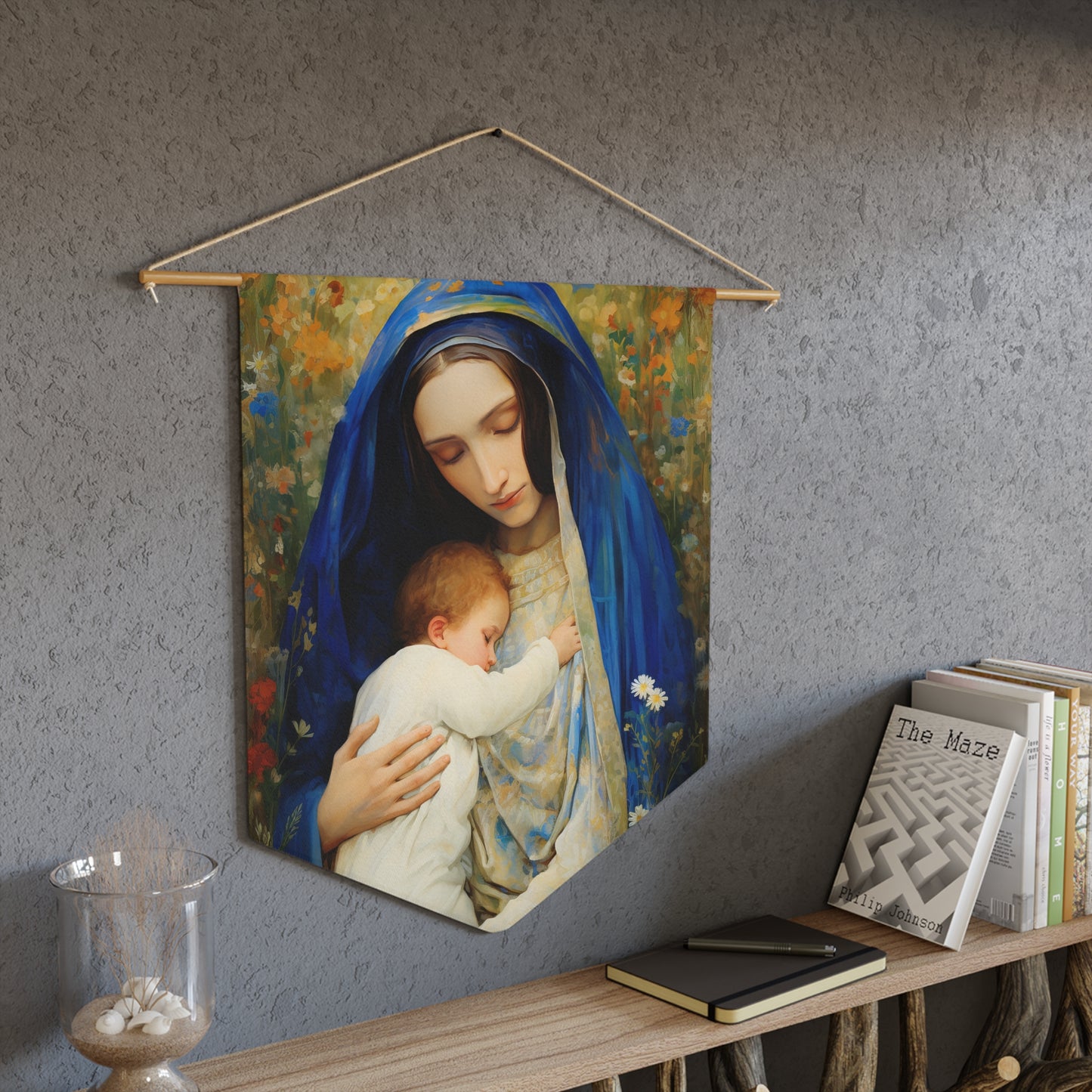The Eternal Mother Mary and the Infant Jesus Banner / Wall Hanging - Prayer room art piece- Catholic art - Saint Art - Large print 18x21"