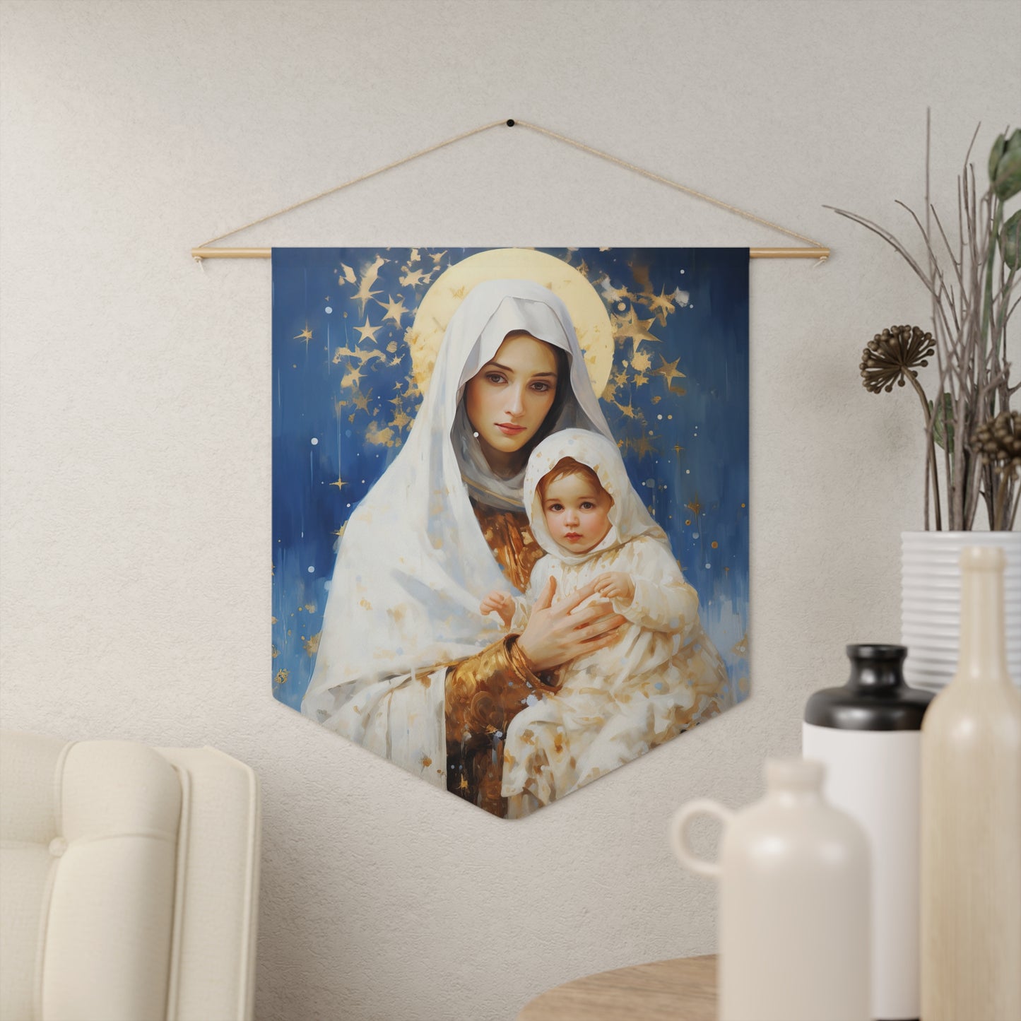 Divine Frost Wall Banner / Wall Hanging - Prayer room art - Our Lady of the Snows - Catholic Home Art - Large Print - 18" x 21"