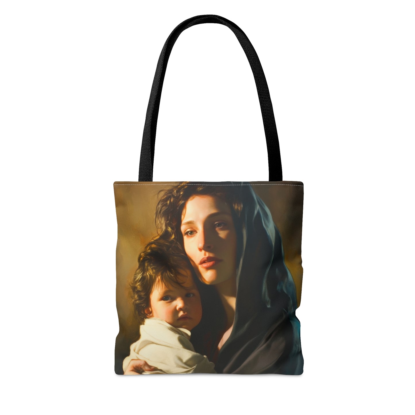 A mother's Gentle Embrace - Mary and The Christ Child Tote Bag - Large Medium Small Faith Art Bag - Catholic Faith Purse