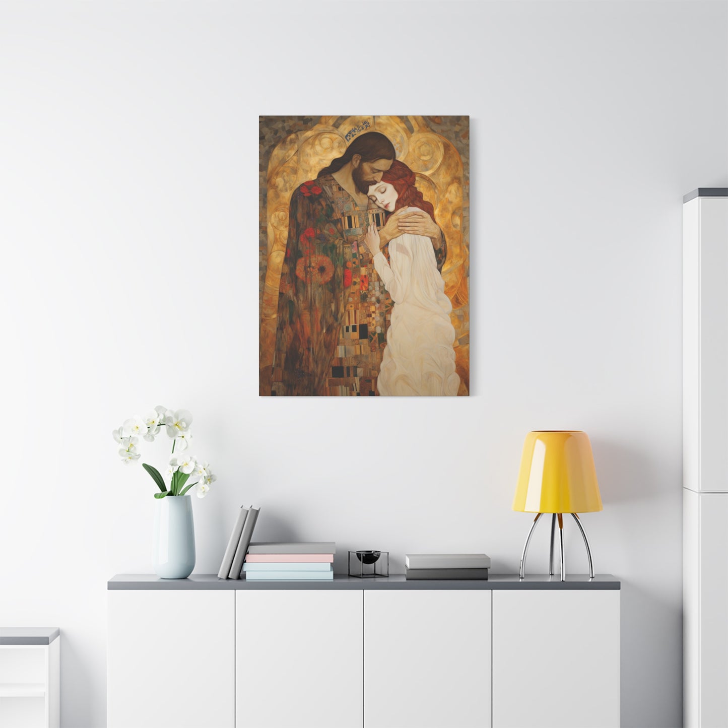 Christ Embracing Mary Magdalene Museum Wrapped Canvas - Sanctified Souls Print -Based on Klimt's The Kiss - Religious Catholic Art