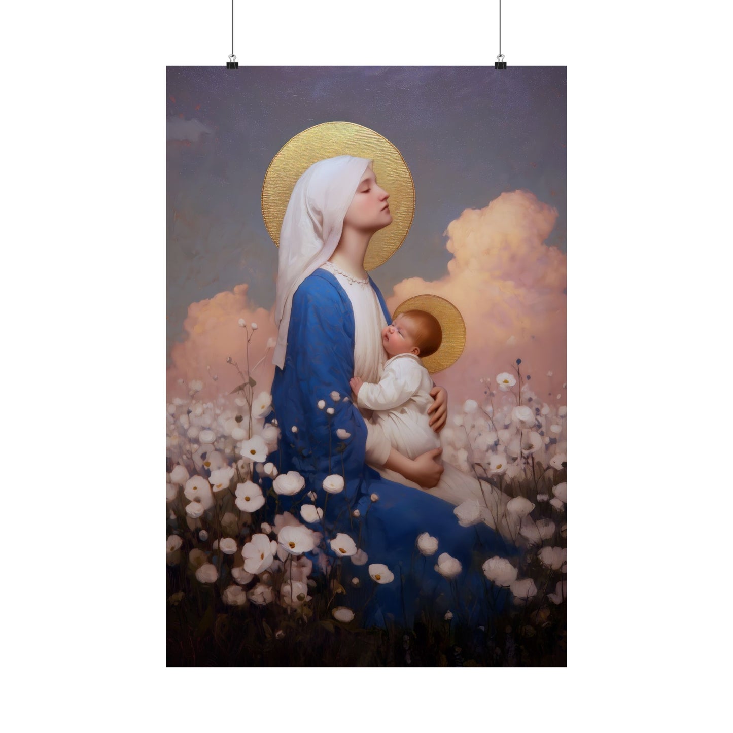 Our Lady Among the Flowers -  Catholic Art - Multiple Sizes - Premium Posters - Catholic Art - Christian Home - Catholic Saint Art