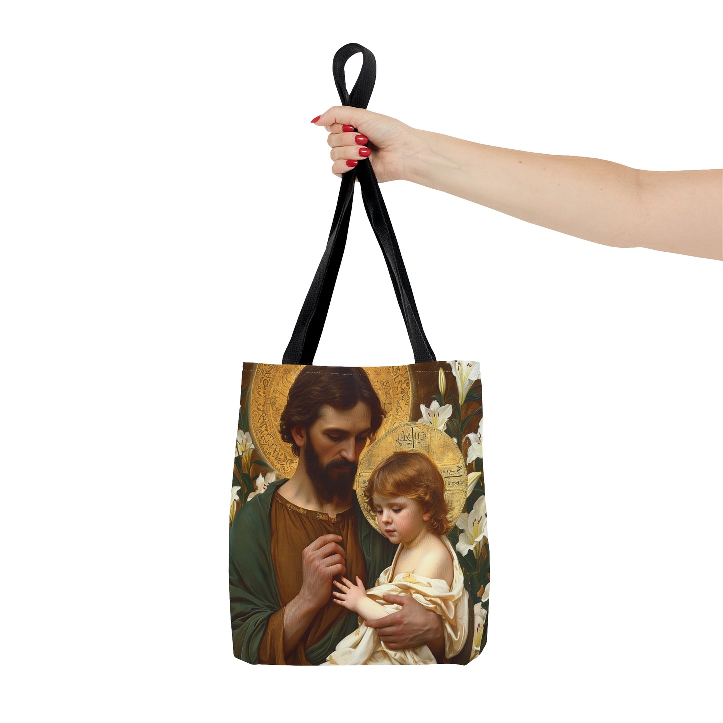 Saint Joseph and Jesus Tote Bag - Large Medium Small Faith Art Bag - Catholic Faith Purse - Double Sided - Religious Art - Christ Child