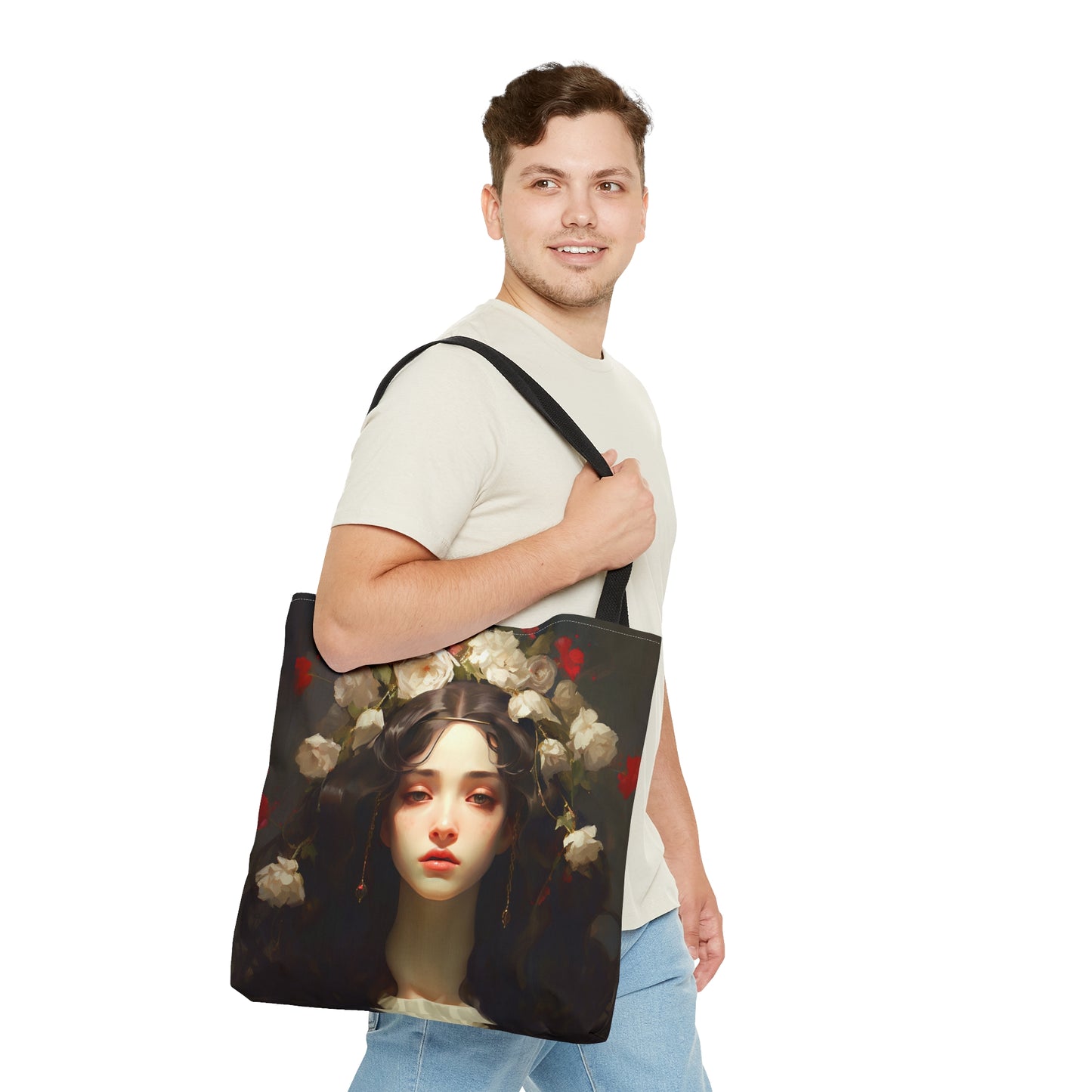 Saint FloraTote Bag - Large Medium Small Faith Art Bag - Re usable Tote Purse - Double Sided - Flowers portrait - Catholic Art Bag