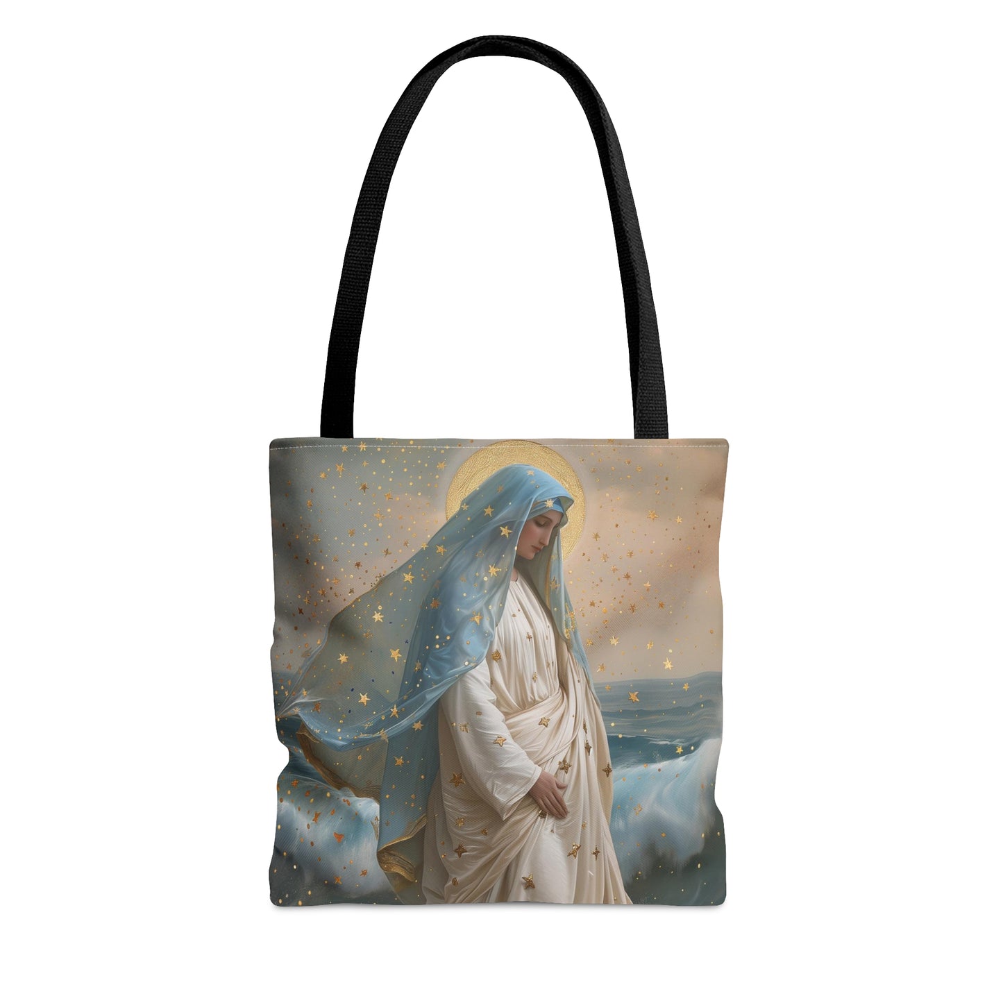 Ocean's Embrace - Devotion to Our Lady Star of the Sea Tote Bag - Large Medium Small Faith Art Bag - Re usable Tote Purse - Double Sided