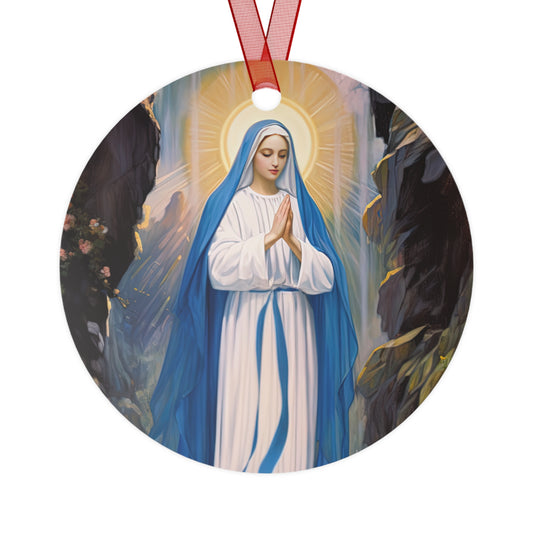 Our Lady of Lourdes Metal Ornament - Religious Holiday Christmas Ornament and Keepsake - Double sided