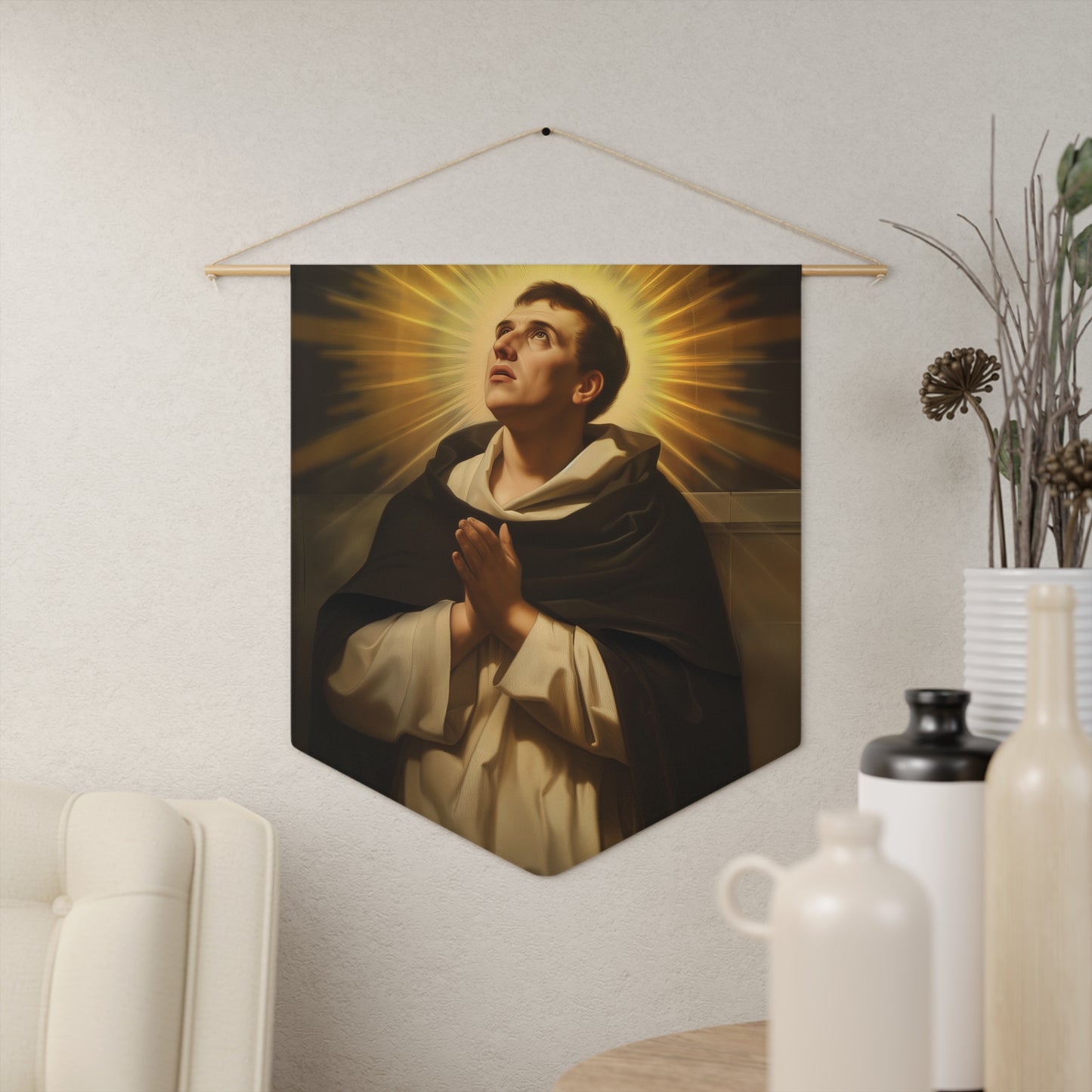 Saint Thomas Aquinas Pennant / Banner / Wall Hanging - Prayer room art - Catholic Home Art - Large Saint Art for your home - 18" x 21"