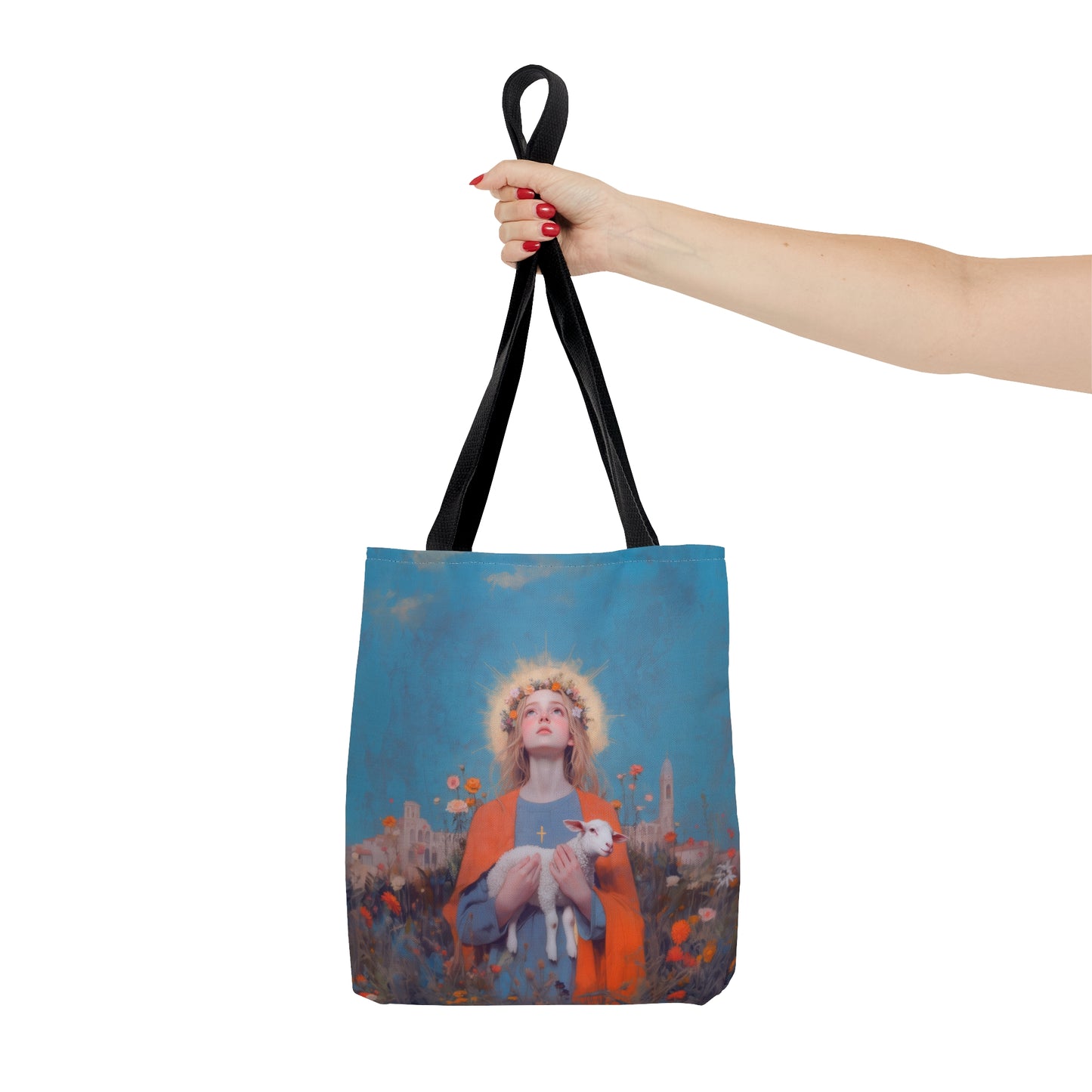 Saint Agnes of Rome - Tote Bag - Large Medium Small Faith Art Bag - Bible Study Faith Purse - Double Sided