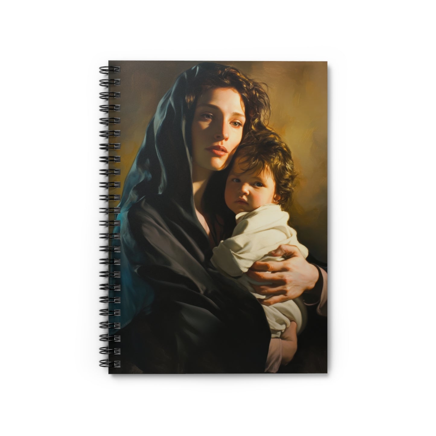 A mother's Gentle Embrace - Mary and The Christ Child - Sanctified Souls Art - Spiral Notebook - Ruled - Catholic Religious - Devotional