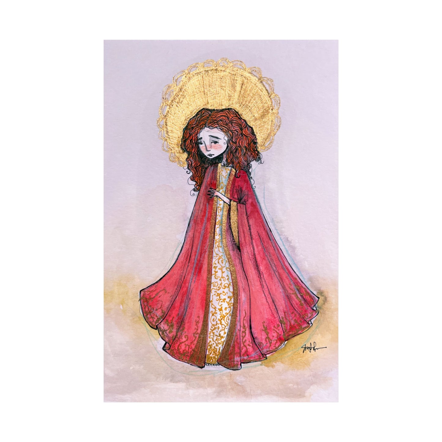 Saint Bibiana Hand-Drawn Catholic Art Print | Christian Devotional Wall Art | Sanctified Solocosmo Religious Poster