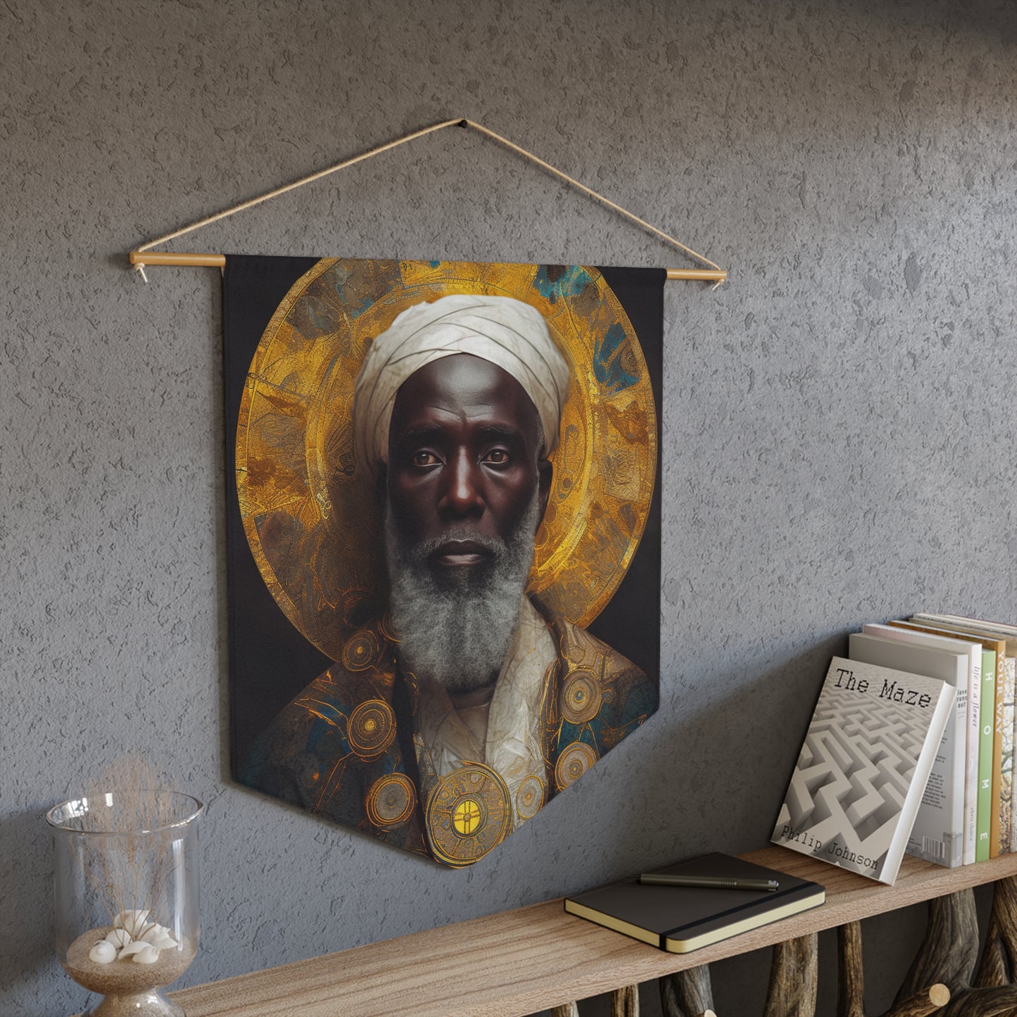 Saint Benedict the Moor Wall Banner / Wall Hanging - Unique Religious Art for your home - Prayer room - Catholic Home Art - 18" x 21"