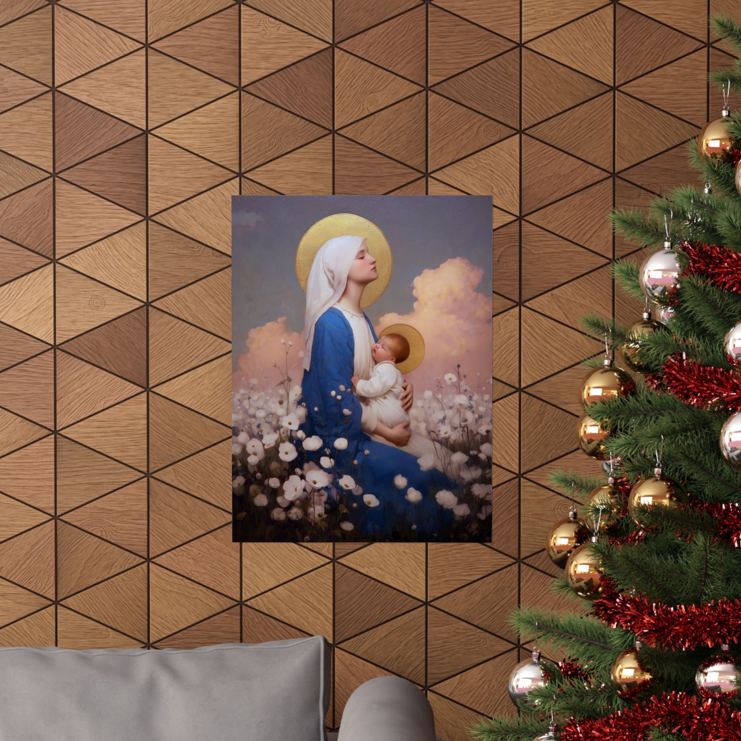 Our Lady Among the Flowers -  Catholic Art - Multiple Sizes - Premium Posters - Catholic Art - Christian Home - Catholic Saint Art