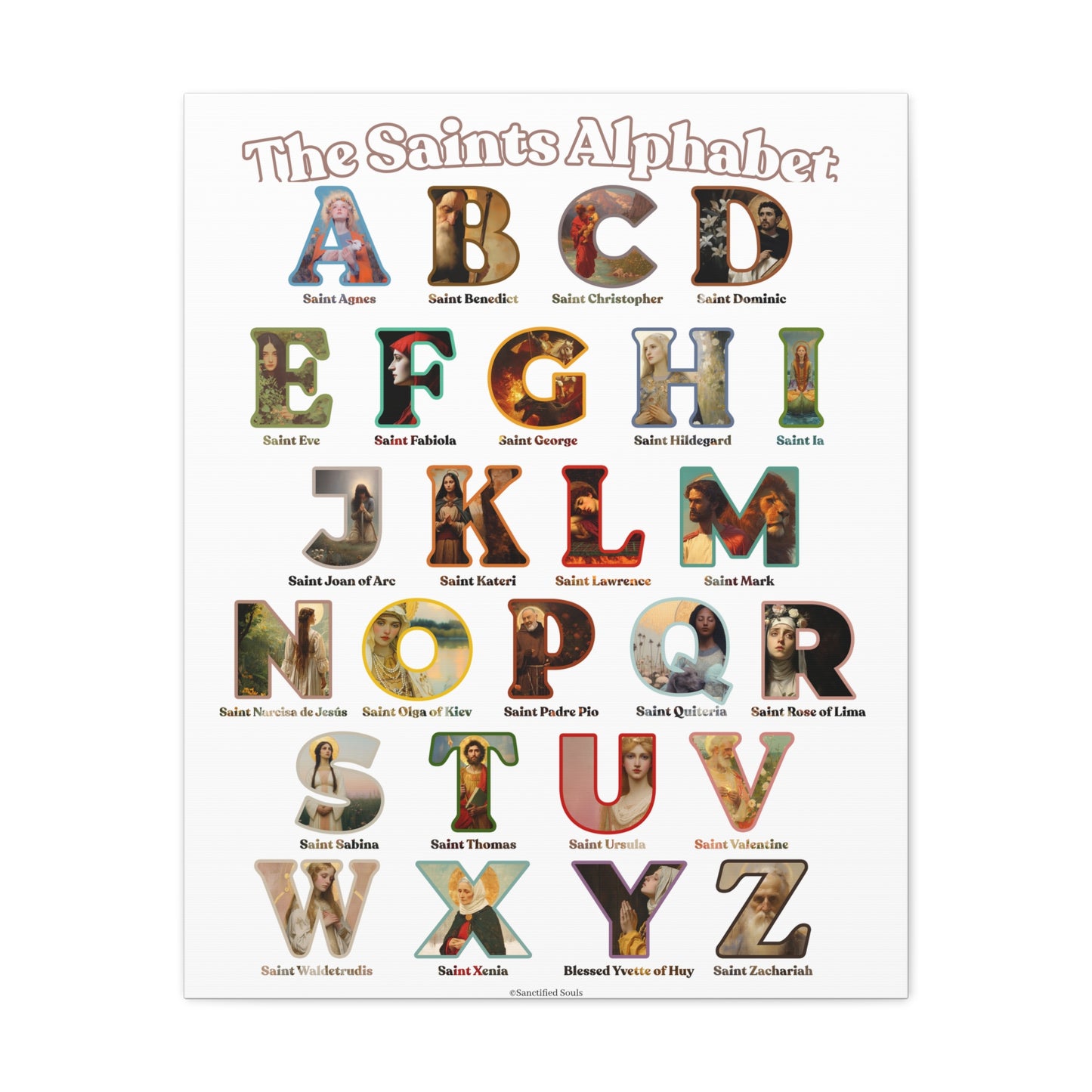 Catholic Saints ABC Alphabet Canvas - A to Z Saints Wall Art - Catholic Saints Chart - Catholic Nursery / Homeschool - Saints of the Church