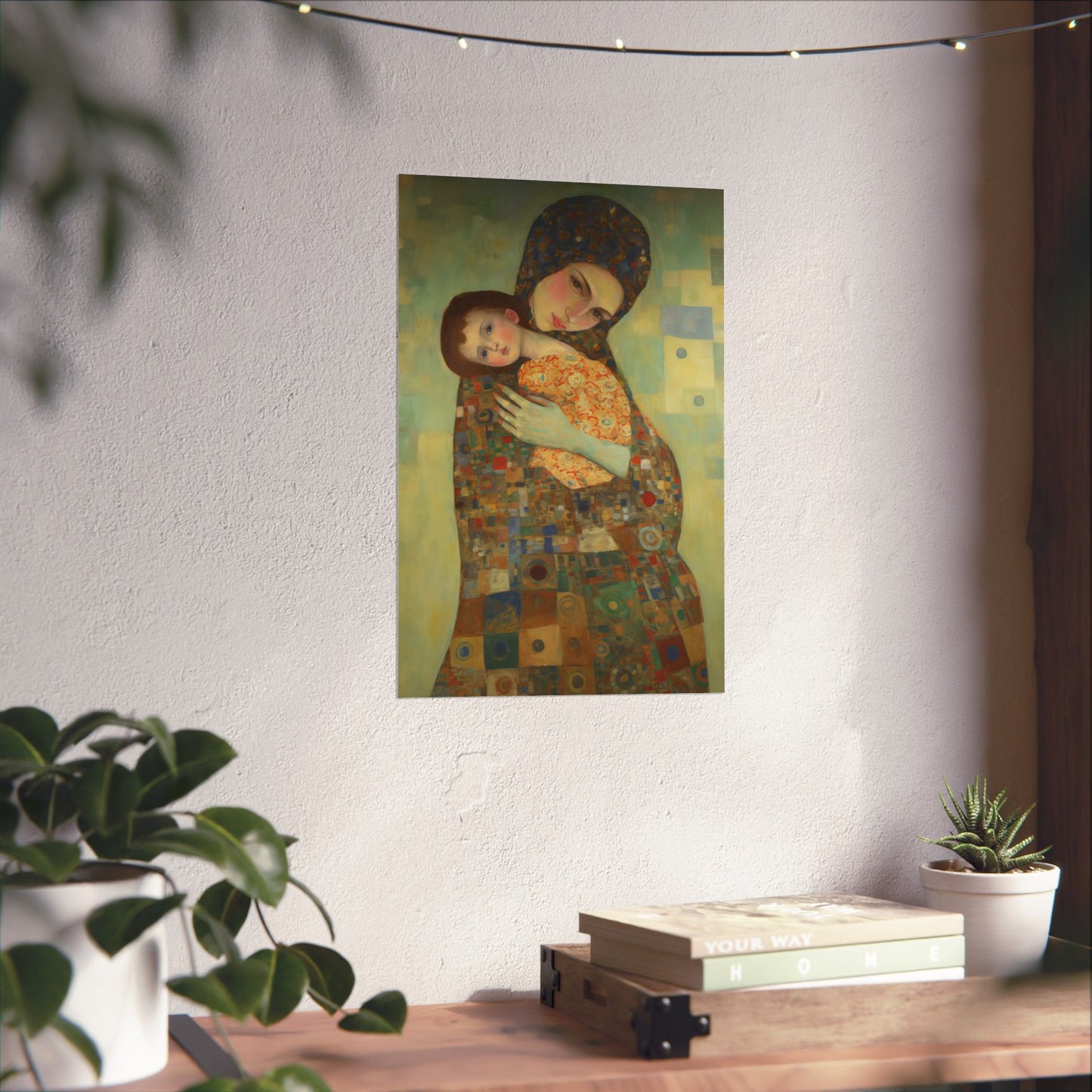 Cherished Blessing - Mary with Her Son - Based on Gustav Klimt's The Kiss - Multiple Sizes - Premium Matte Vertical Posters - Christ Child