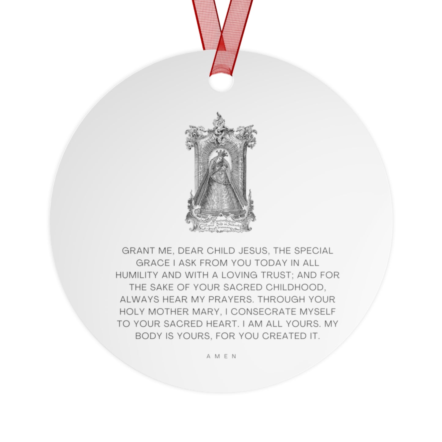 Divine Innocence: The Christ Child Metal Ornament - Religious Holiday Christmas Ornament and Keepsake - Double sided - Prayer Ornament