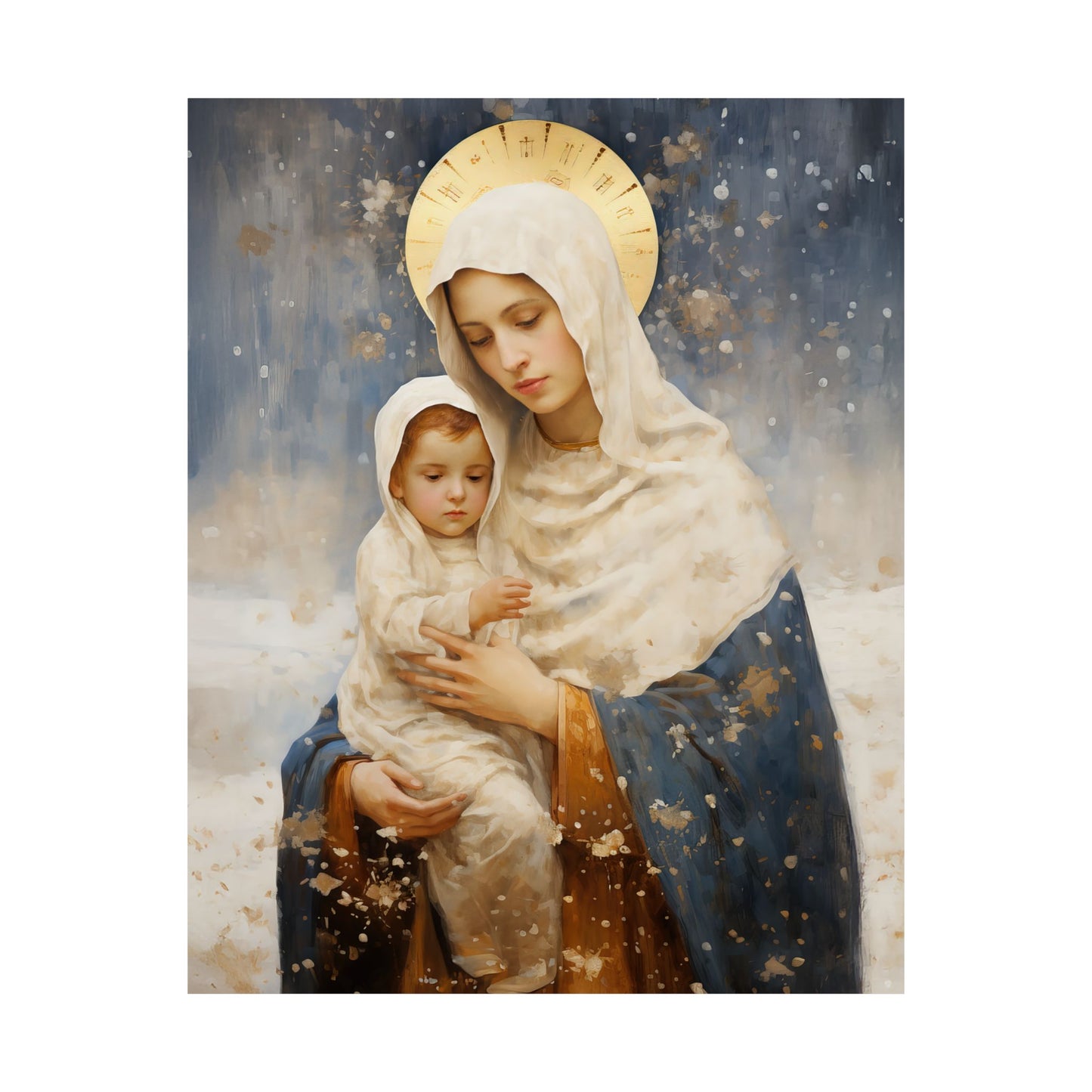 Winter's Grace : Our Lady of the Snows Print - Sanctified Souls Print - Multiple Sizes - Premium Matte Vertical Posters