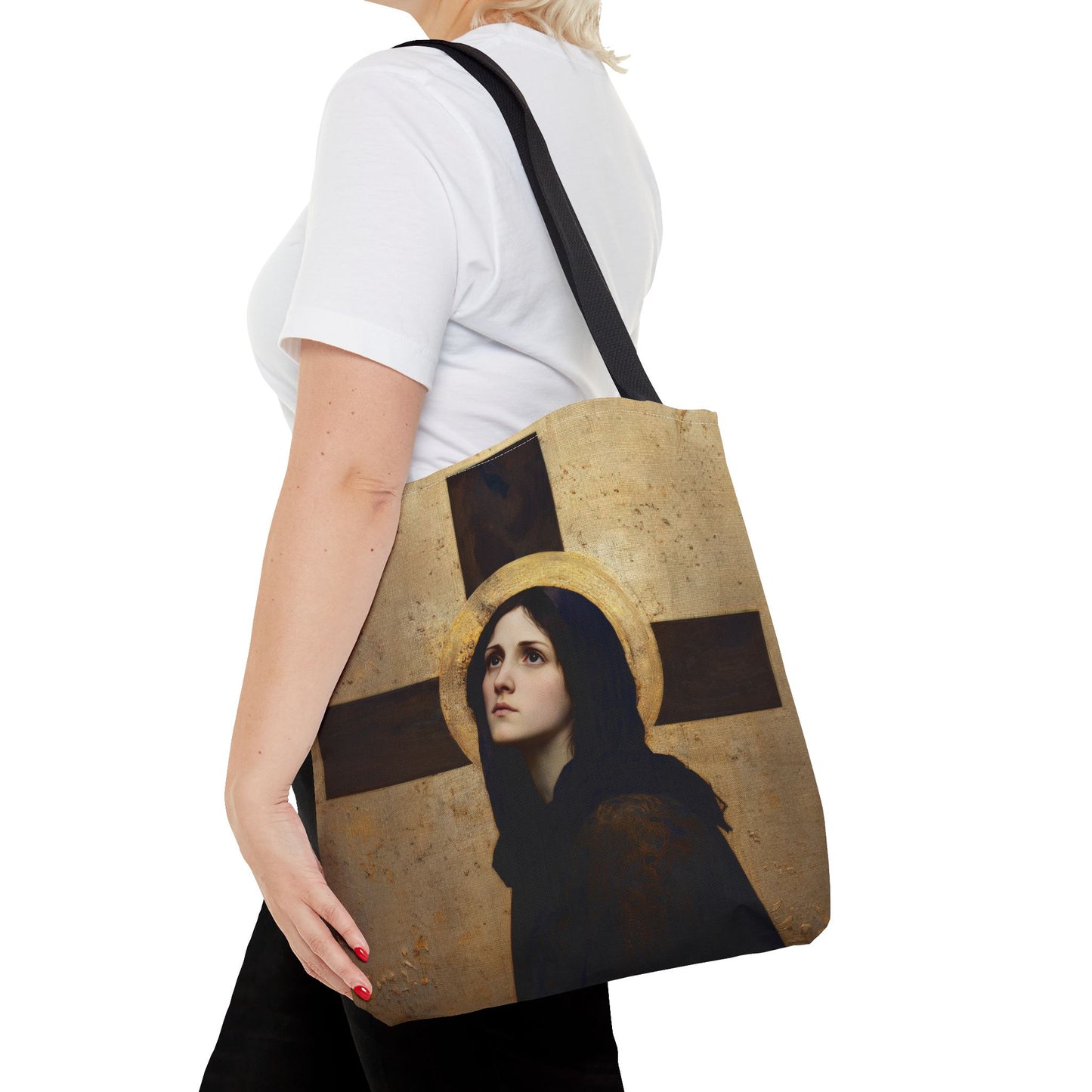 Our Lady of the Cross - Mother Mary  - Our Lady of the Crucifix - Marian Art - Tote Bag - Large Medium Small Faith Art Bag - Tote Purse