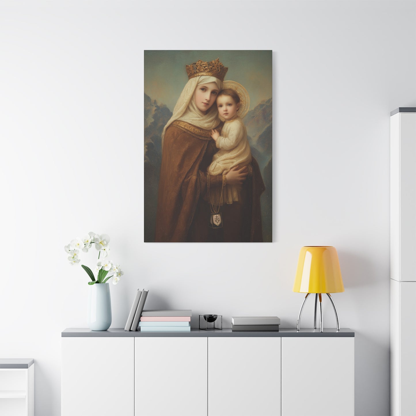 A Cord Between Heaven and Earth - Our Lady of Mount Carmel Wrapped Canvas Print - Multiple Sizes - Catholic Home art Matte Canvas, Stretched