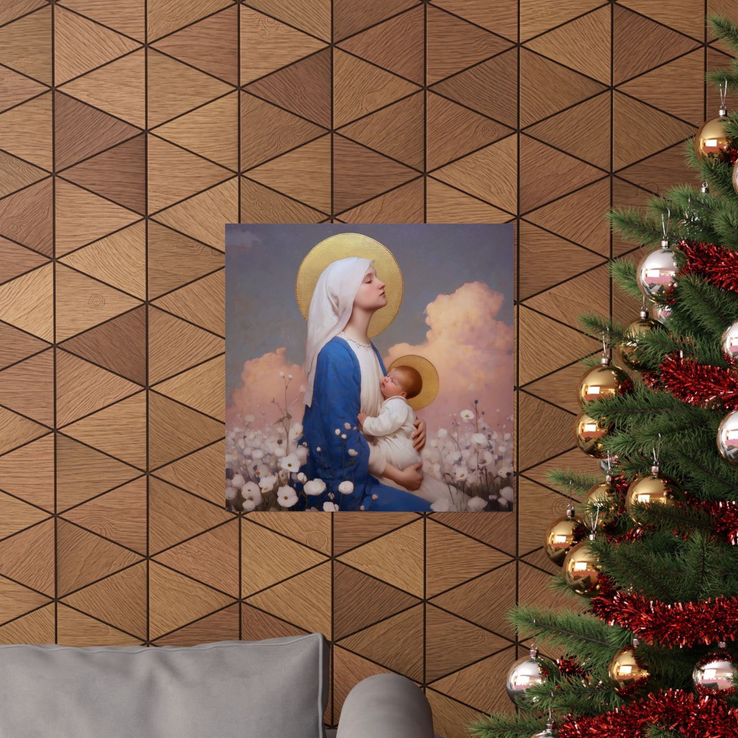 Our Lady Among the Flowers -  Catholic Art - Multiple Sizes - Premium Posters - Catholic Art - Christian Home - Catholic Saint Art