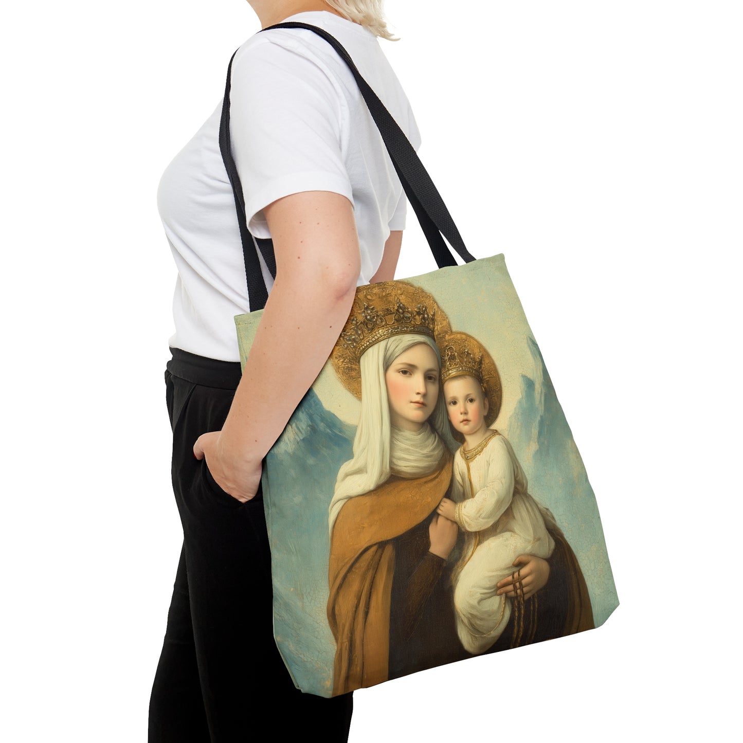 The Gift of the Scapular - Our Lady of Mount Carmel Tote Bag - Large Medium Small Faith Art Bag - Catholic Faith Purse - Double Sided